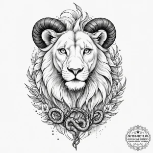A chimera (lion, goat, snake) (is there, but... - эскиз тату (№1751624988_0, 04.07.2025 10:29) — tattoo-photo.ru