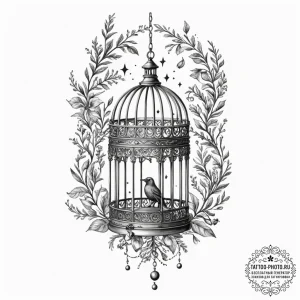 Tattoo design a beautiful, ornate birdcage, i... - эскиз тату (№1751625589_0, 04.07.2025 10:39) — tattoo-photo.ru