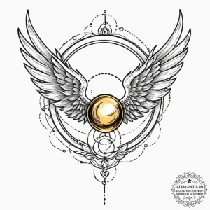A neo-traditional tattoo of a golden snitch,... - эскиз тату (№1751625929_0, 04.07.2025 10:45) — tattoo-photo.ru