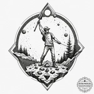 Tattoo sketch a person standing on a small as... - эскиз тату (№1751626016_0, 04.07.2025 10:46) — tattoo-photo.ru