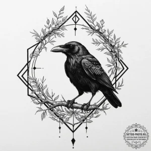 Tattoo sketch: a stylized crow or raven perch... - эскиз тату (№1751626354_0, 04.07.2025 10:52) — tattoo-photo.ru