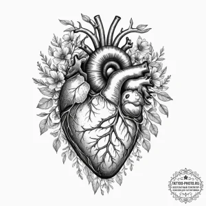 Tattoo design a human anatomical heart, with... - эскиз тату (№1751627039_0, 04.07.2025 11:03) — tattoo-photo.ru
