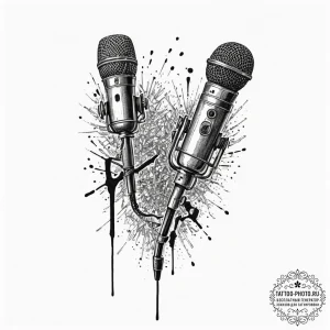 Tattoo sketch a microphone on one, a speaker... - эскиз тату (№1751627126_0, 04.07.2025 11:05) — tattoo-photo.ru
