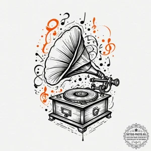 Tattoo design a small, classic phonograph wit... - эскиз тату (№1751628154_0, 04.07.2025 11:22) — tattoo-photo.ru