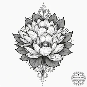 Tattoo sketch a lotus flower with two buds gr... - эскиз тату (№1751628410_0, 04.07.2025 11:26) — tattoo-photo.ru