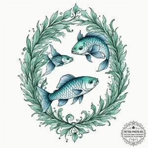 Tattoo design pisces fish, depicted in fluid... - эскиз тату (№1751628580_0, 04.07.2025 11:29) — tattoo-photo.ru