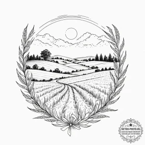 Tattoo design: a landscape of fertile fields... - эскиз тату (№1751628666_0, 04.07.2025 11:31) — tattoo-photo.ru