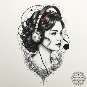 Tattoo sketch a headset microphone with sound... - эскиз тату (№1751629351_0, 04.07.2025 11:42) — tattoo-photo.ru