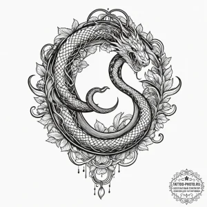 Tattoo design an uroboros serpent, its body a... - эскиз тату (№1751635407_0, 04.07.2025 13:23) — tattoo-photo.ru