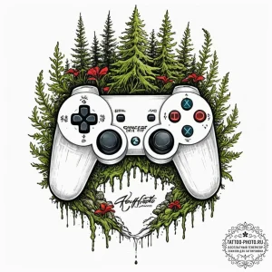Tattoo design a game controller merging with... - эскиз тату (№1751635634_0, 04.07.2025 13:27) — tattoo-photo.ru