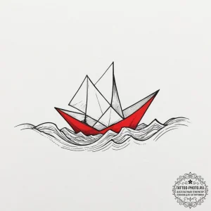 Origami boat on a wave, tattoo sketch design,... - эскиз тату (№1751636912_0, 04.07.2025 13:48) — tattoo-photo.ru