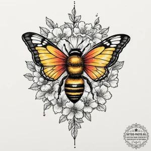 Tattoo sketch a single butterfly or bee inter... - эскиз тату (№1751637080_0, 04.07.2025 13:51) — tattoo-photo.ru