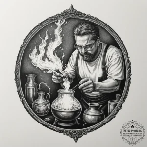 A glassblower shaping molten glass., tattoo s... - эскиз тату (№1751637418_0, 04.07.2025 13:56) — tattoo-photo.ru