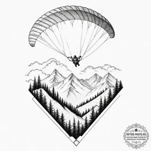 A paraglider soaring over a mountainous valle... - эскиз тату (№1751637671_0, 04.07.2025 14:01) — tattoo-photo.ru