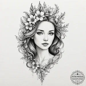 Tattoo design a virgo maiden, half abstract l... - эскиз тату (№1751640606_0, 04.07.2025 14:50) — tattoo-photo.ru