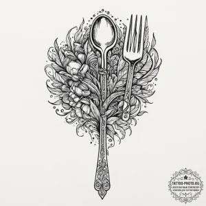 Tattoo design a fork on one, a spoon on the o... - эскиз тату (№1751641226_0, 04.07.2025 15:00) — tattoo-photo.ru