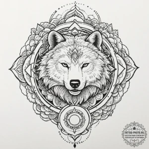 Tattoo sketch: a geometric mandala incorporat... - эскиз тату (№1751641645_0, 04.07.2025 15:07) — tattoo-photo.ru