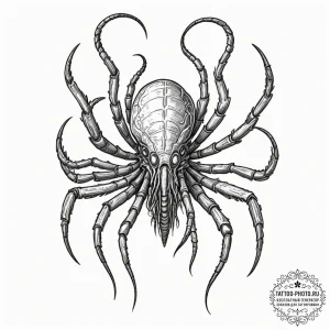 Linework tattoo of a facehugger, minimalist a... - эскиз тату (№1751642251_0, 04.07.2025 15:17) — tattoo-photo.ru
