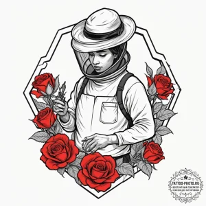 A beekeeper inspecting a honeycomb frame., in... - эскиз тату (№1751642424_0, 04.07.2025 15:20) — tattoo-photo.ru