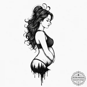 A powerful linework tattoo of a pregnant woma... - эскиз тату (№1751643445_0, 04.07.2025 15:37) — tattoo-photo.ru