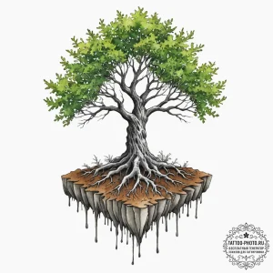Tattoo sketch a tree with roots growing into... - эскиз тату (№1751644132_0, 04.07.2025 15:48) — tattoo-photo.ru