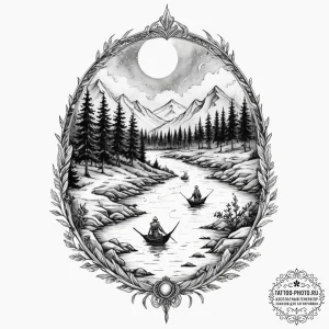 Tattoo design: a mystical scene of veles guid... - эскиз тату (№1751644821_0, 04.07.2025 16:00) — tattoo-photo.ru