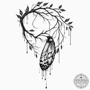 Tattoo design a single, elegant branch with a... - эскиз тату (№1751645733_0, 04.07.2025 16:15) — tattoo-photo.ru