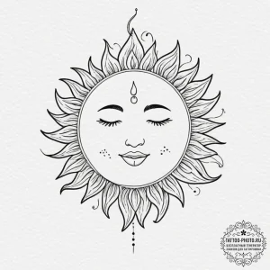 Tattoo sketch a simple, happy sun or moon wit... - эскиз тату (№1751645810_0, 04.07.2025 16:16) — tattoo-photo.ru