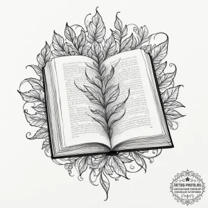 Tattoo sketch a plant whose leaves are pages... - эскиз тату (№1751647517_0, 04.07.2025 16:45) — tattoo-photo.ru