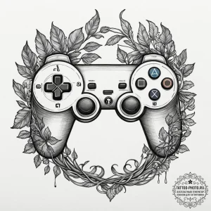 Tattoo design a game controller with nature e... - эскиз тату (№1751648036_0, 04.07.2025 16:53) — tattoo-photo.ru