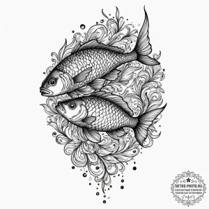 Tattoo design pisces fish in blackwork, with... - эскиз тату (№1751648891_0, 04.07.2025 17:08) — tattoo-photo.ru