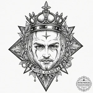 Tattoo sketch a "pro gamer" badge with a crow... - эскиз тату (№1751651523_0, 04.07.2025 17:52) — tattoo-photo.ru