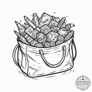 Tattoo sketch a stylized bag of holding overf... - эскиз тату (№1751651690_0, 04.07.2025 17:54) — tattoo-photo.ru