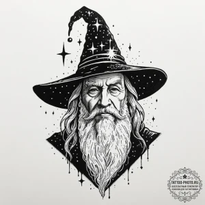 Tattoo sketch a wise old wizard's hat with gl... - эскиз тату (№1751652111_0, 04.07.2025 18:01) — tattoo-photo.ru