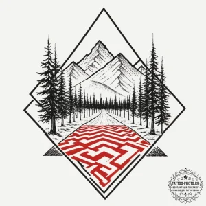 A surrealist tattoo sketch of the black lodge... - эскиз тату (№1751652365_0, 04.07.2025 18:06) — tattoo-photo.ru