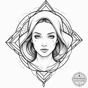 A trash polka composition of a handmaid's fac... - эскиз тату (№1751653059_0, 04.07.2025 18:17) — tattoo-photo.ru