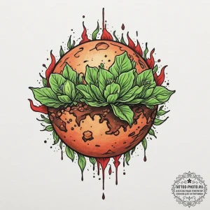 Tattoo design the surface of mars, with a sin... - эскиз тату (№1751654088_0, 04.07.2025 18:34) — tattoo-photo.ru