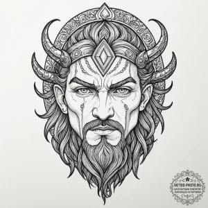 Tattoo design: a portrait of svarog, his face... - эскиз тату (№1751654263_0, 04.07.2025 18:37) — tattoo-photo.ru