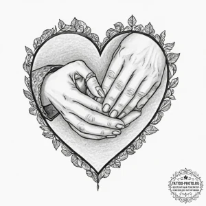 Tattoo design a heart made of two hands holdi... - эскиз тату (№1751654777_0, 04.07.2025 18:46) — tattoo-photo.ru