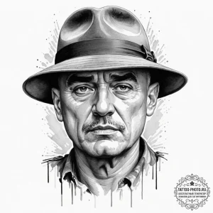 A watercolor sketch of colonel kurtz's face e... - эскиз тату (№1751654944_0, 04.07.2025 18:49) — tattoo-photo.ru