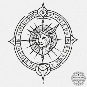 Tattoo sketch a zodiac glyph where half is cl... - эскиз тату (№1751656053_0, 04.07.2025 19:07) — tattoo-photo.ru