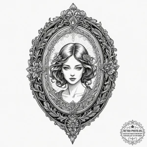 Tattoo design a vintage locket, slightly open... - эскиз тату (№1751657063_0, 04.07.2025 19:24) — tattoo-photo.ru