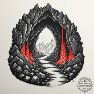 Tattoo sketch a stylized cave entrance with g... - эскиз тату (№1751657487_0, 04.07.2025 19:31) — tattoo-photo.ru