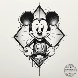 A trash polka tattoo of a twisted, evil micke... - эскиз тату (№1751657740_0, 04.07.2025 19:35) — tattoo-photo.ru