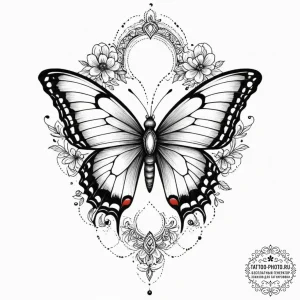 Tattoo design a butterfly with one wing as a... - эскиз тату (№1751658272_0, 04.07.2025 19:44) — tattoo-photo.ru