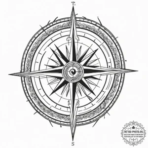 Tattoo design a broken compass, its needle sp... - эскиз тату (№1751658863_0, 04.07.2025 19:54) — tattoo-photo.ru