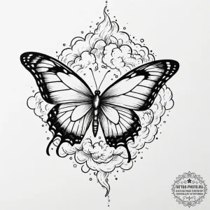 Tattoo sketch a butterfly with one wing being... - эскиз тату (№1751661414_0, 04.07.2025 20:36) — tattoo-photo.ru