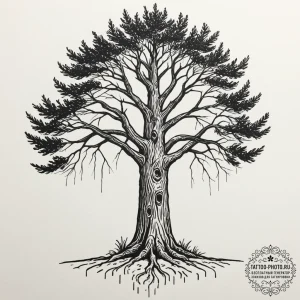 Tattoo sketch a strong, stoic redwood tree, r... - эскиз тату (№1751662091_0, 04.07.2025 20:48) — tattoo-photo.ru