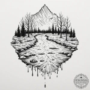 A shot of rain hitting a puddle in slow motio... - эскиз тату (№1751662516_0, 04.07.2025 20:55) — tattoo-photo.ru
