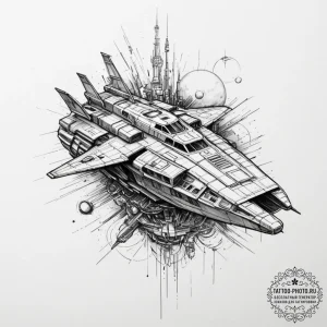 114. a sketch of the nostromo ship, detailed... - эскиз тату (№1751663264_0, 04.07.2025 21:07) — tattoo-photo.ru